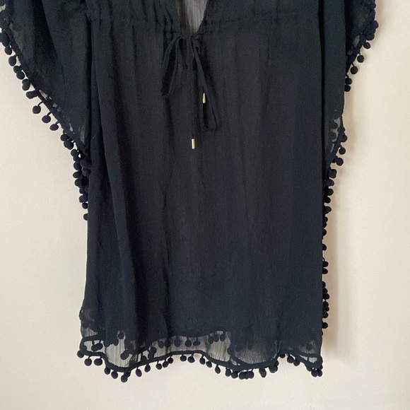 Bleu Rod Beattie black sheer pom pom coverup S - Picture 4 of 7
